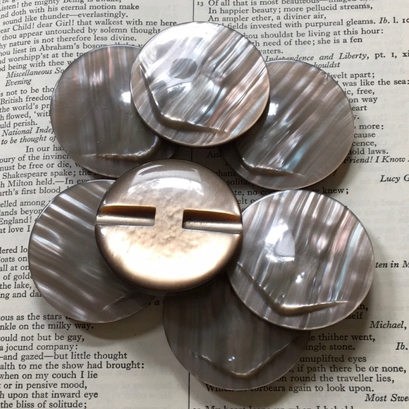 7 Vintage Coat Buttons Grey Iridescent Faux Abalone Acrylic Resin - Picture 2 of 9
